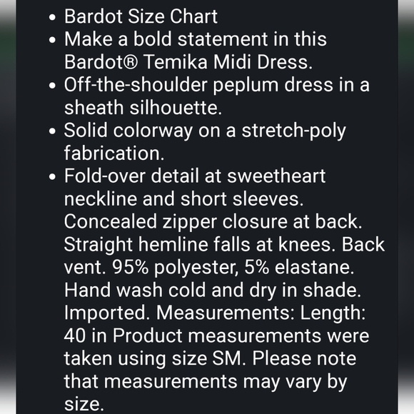 NWT BARDOT Temika Off the Shoulder Peplum Midi Dress US 4 Black - Picture 10 of 13